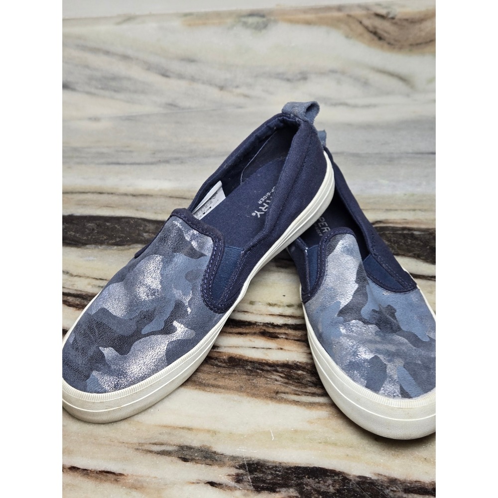 Sperry‎ Top-Sider Crest Vibe Navy Silver Metallic Camo Slip On Sneakers 8.5